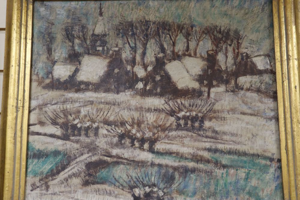 Alfons Blomme (1889-1979), oil on canvas, Sneeuw Dorp 1949, signed 46 x 54cm